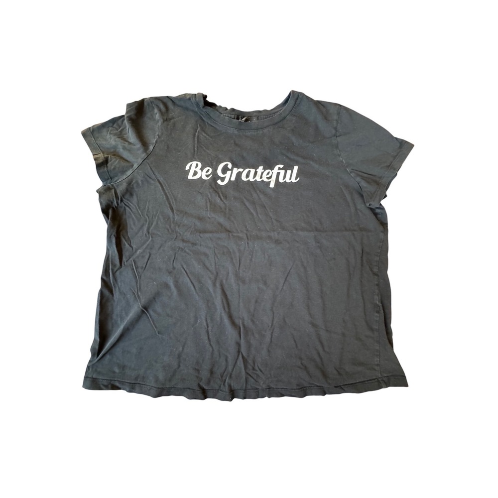 FOREVER 21 Plus Be Grateful Graphic T Shirt Black Short Sleeve Crew Neck Size 1X